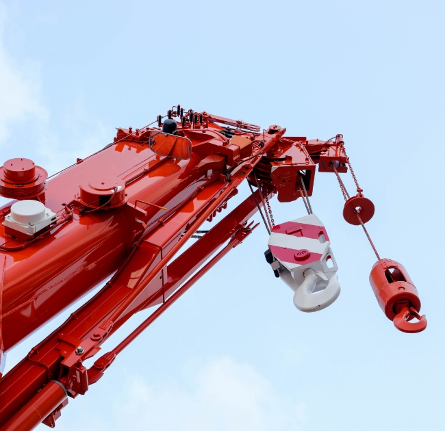 red truck-crane-boom